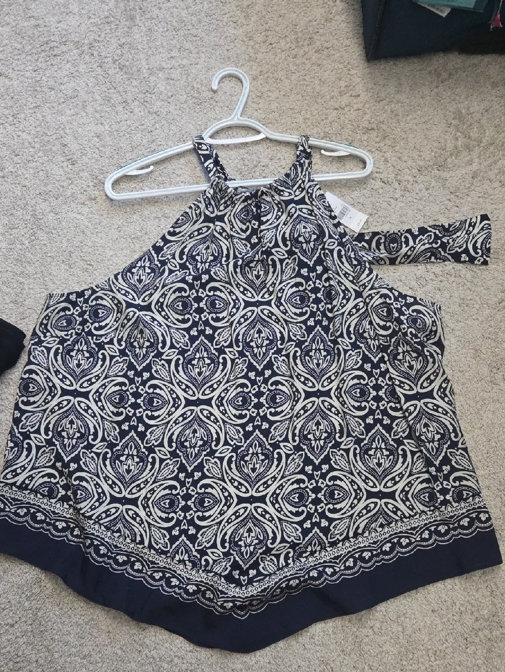 Lane Bryant Navy and White Halter-Style Printed Tank